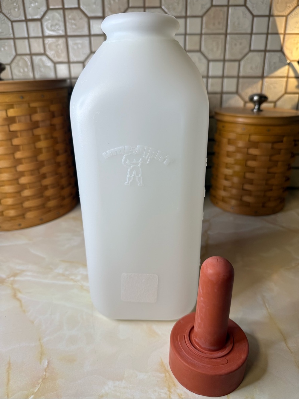White Calf Bottle with Red Rubber Nipple - Unbranded